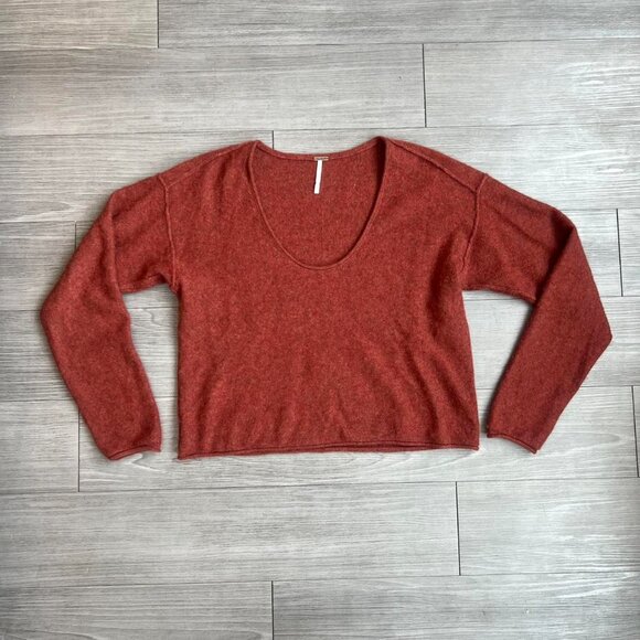 Free People Burnt Orange Forever Cashmere Sweater Boho Slouchy Size S - Picture 2 of 6
